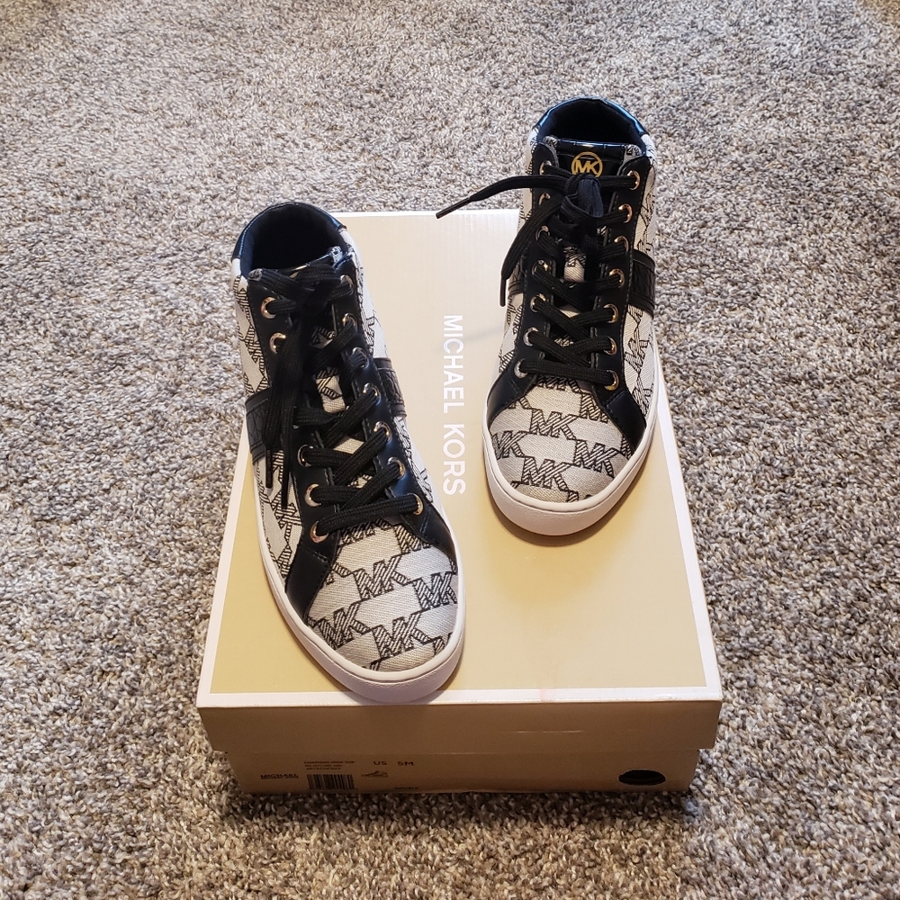 Michael Kors Chapman High Tops Sneakers, Natural/Black, Womens Shoes 5